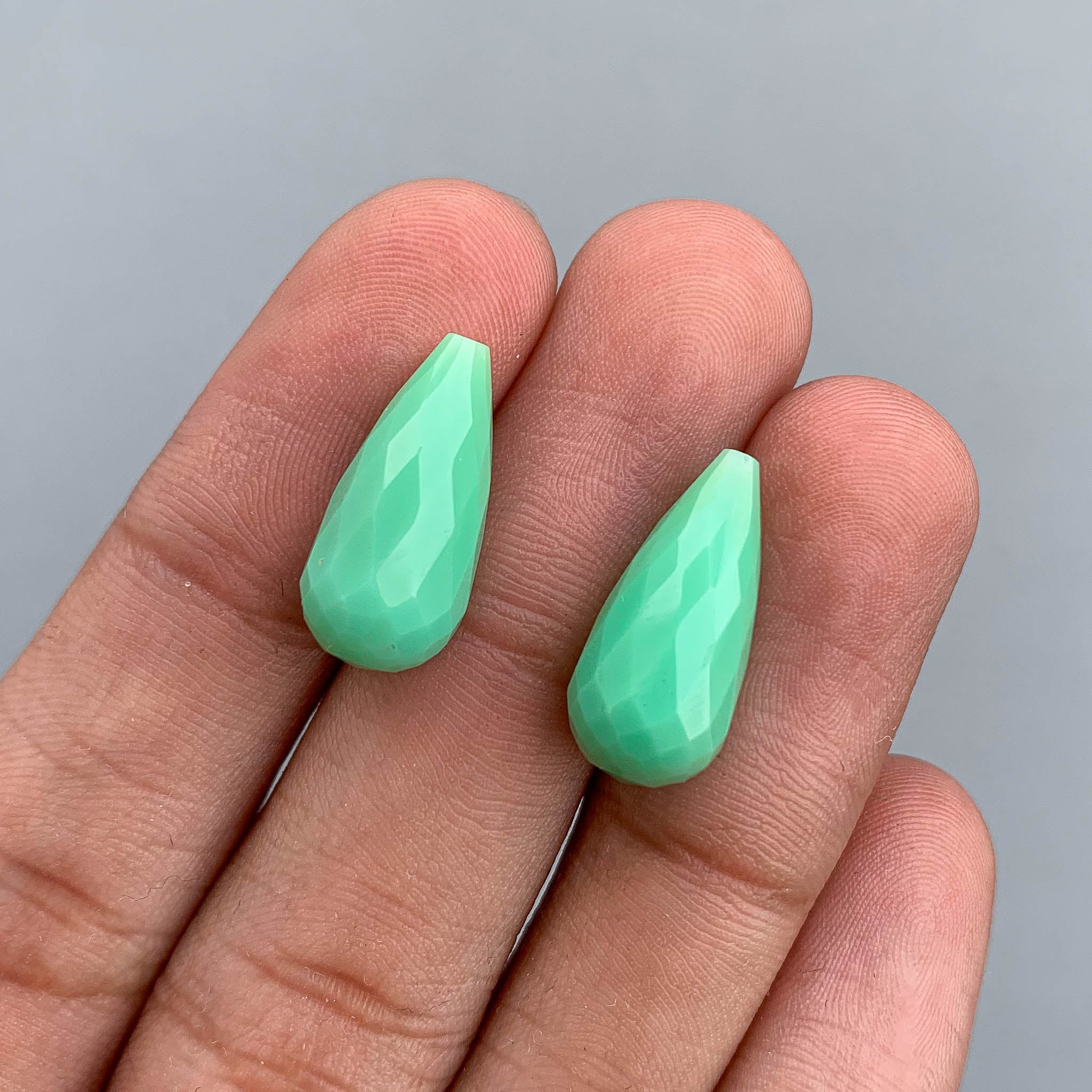 Chrysoprase Chalcedony 9x19mm Top Half Drill Faceted Drops