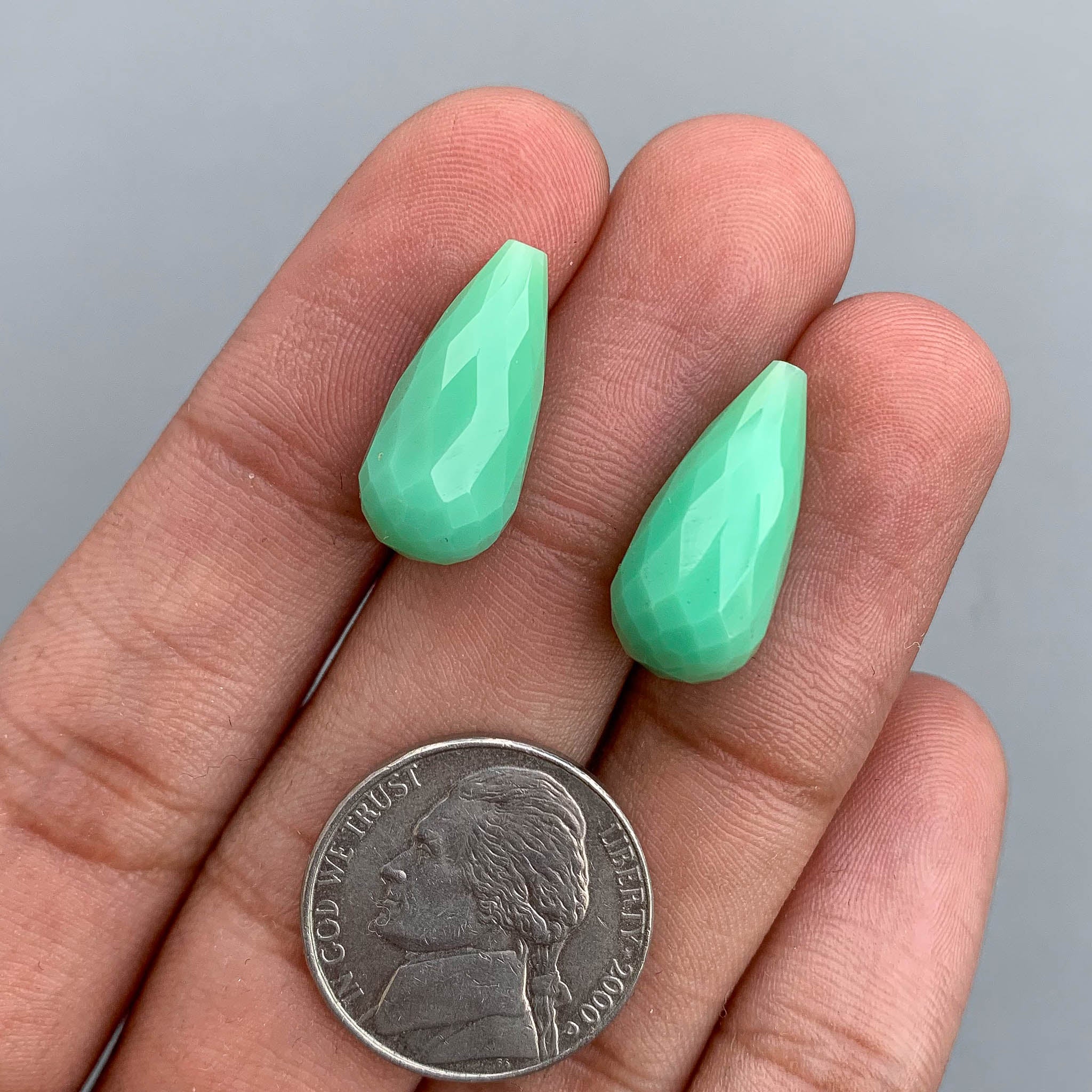 Chrysoprase Chalcedony 9x19mm Top Half Drill Faceted Drops