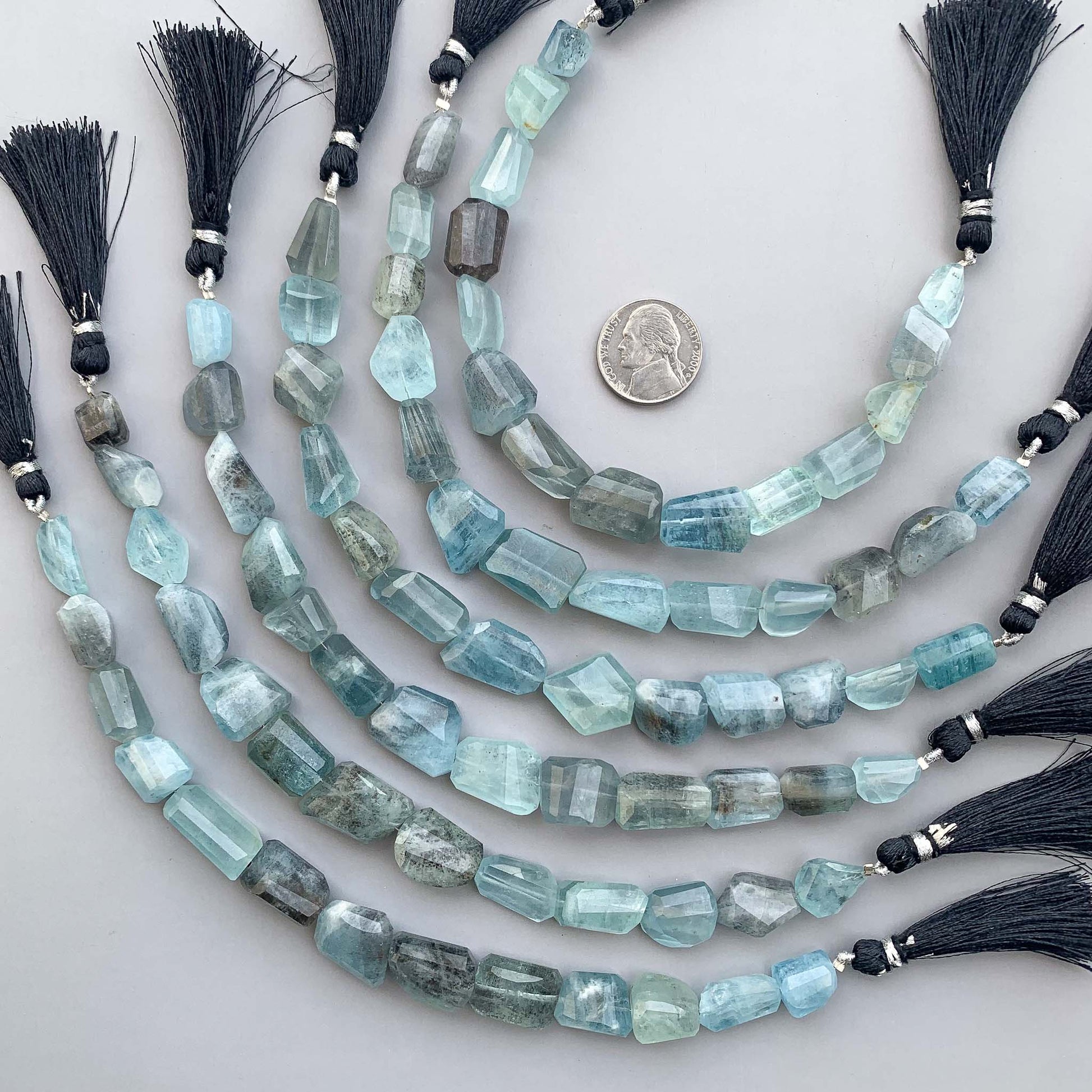 Blue green moss aquamarine fancy nugget gemstone beads