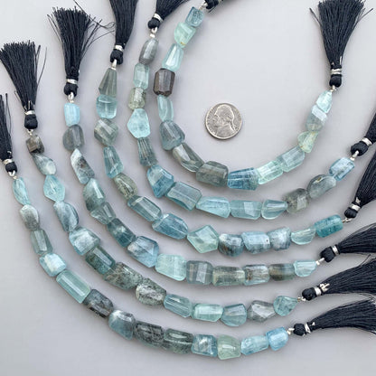 Blue green moss aquamarine fancy nugget gemstone beads