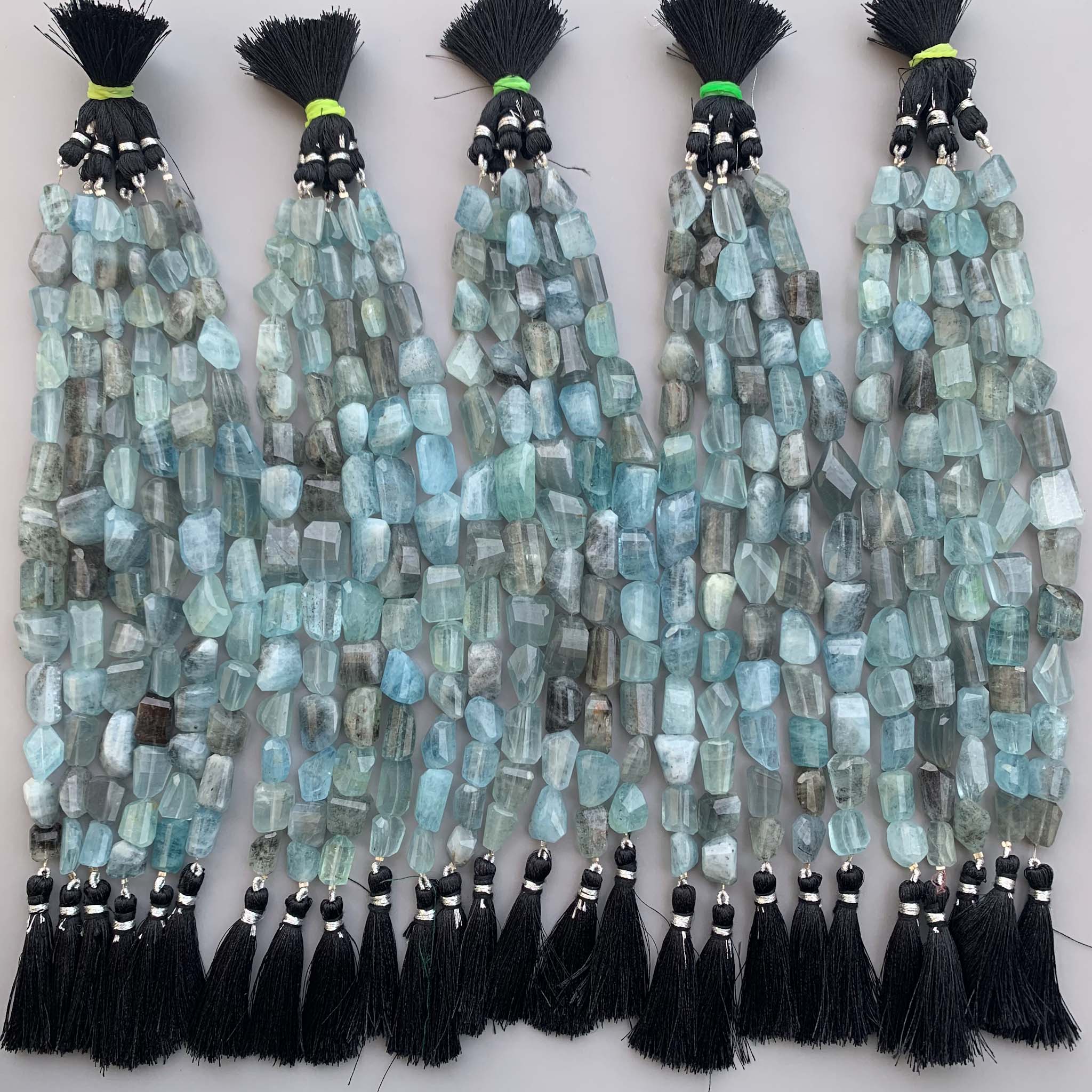 Natural moss aquamarine step cut tumble beads for jewelry making
