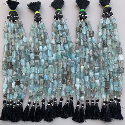 Natural moss aquamarine step cut tumble beads for jewelry making