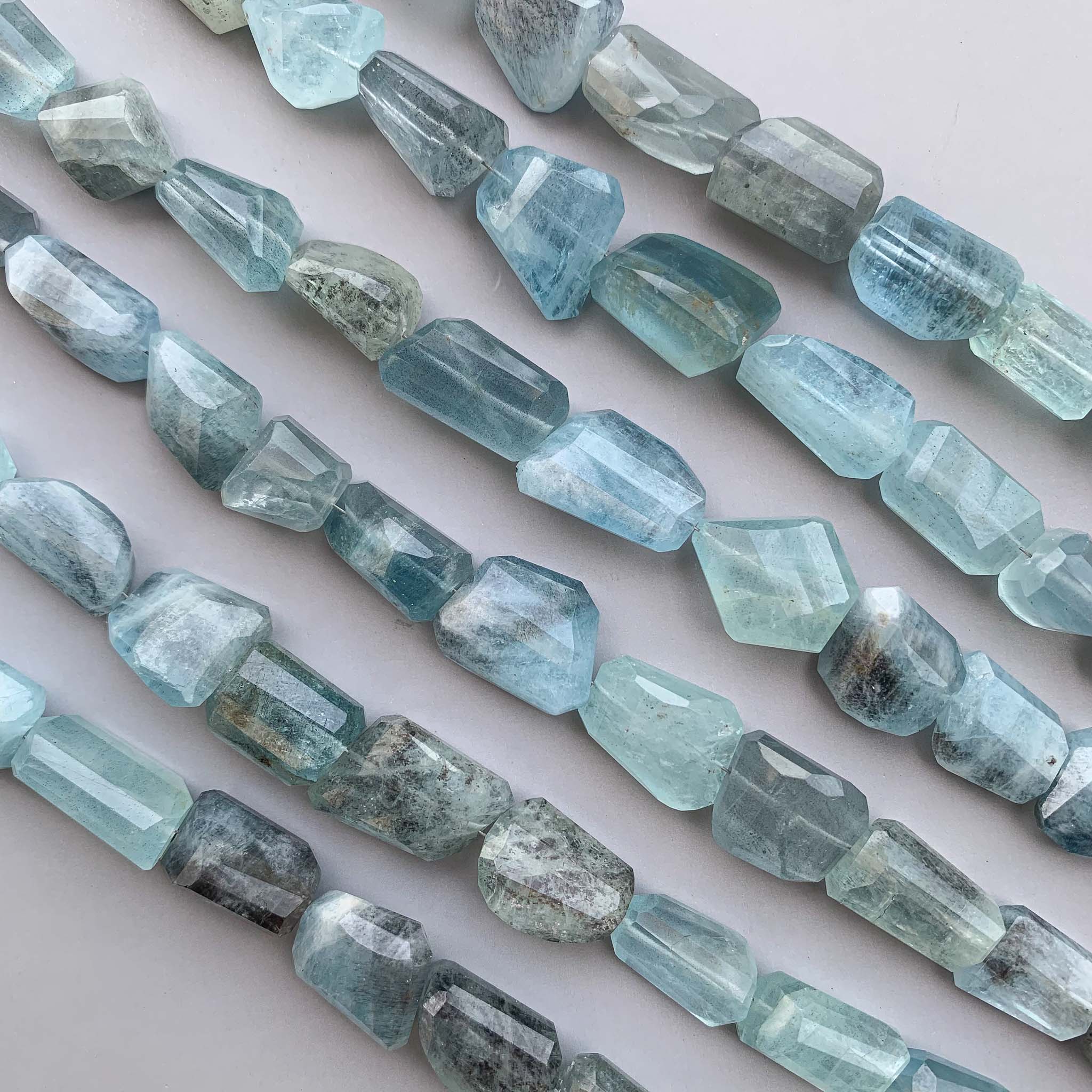 Natural Moss Aquamarine Faceted Step Cut Tumble Beads 10×12–12×20mm – Fancy Nugget Gemstone Strand