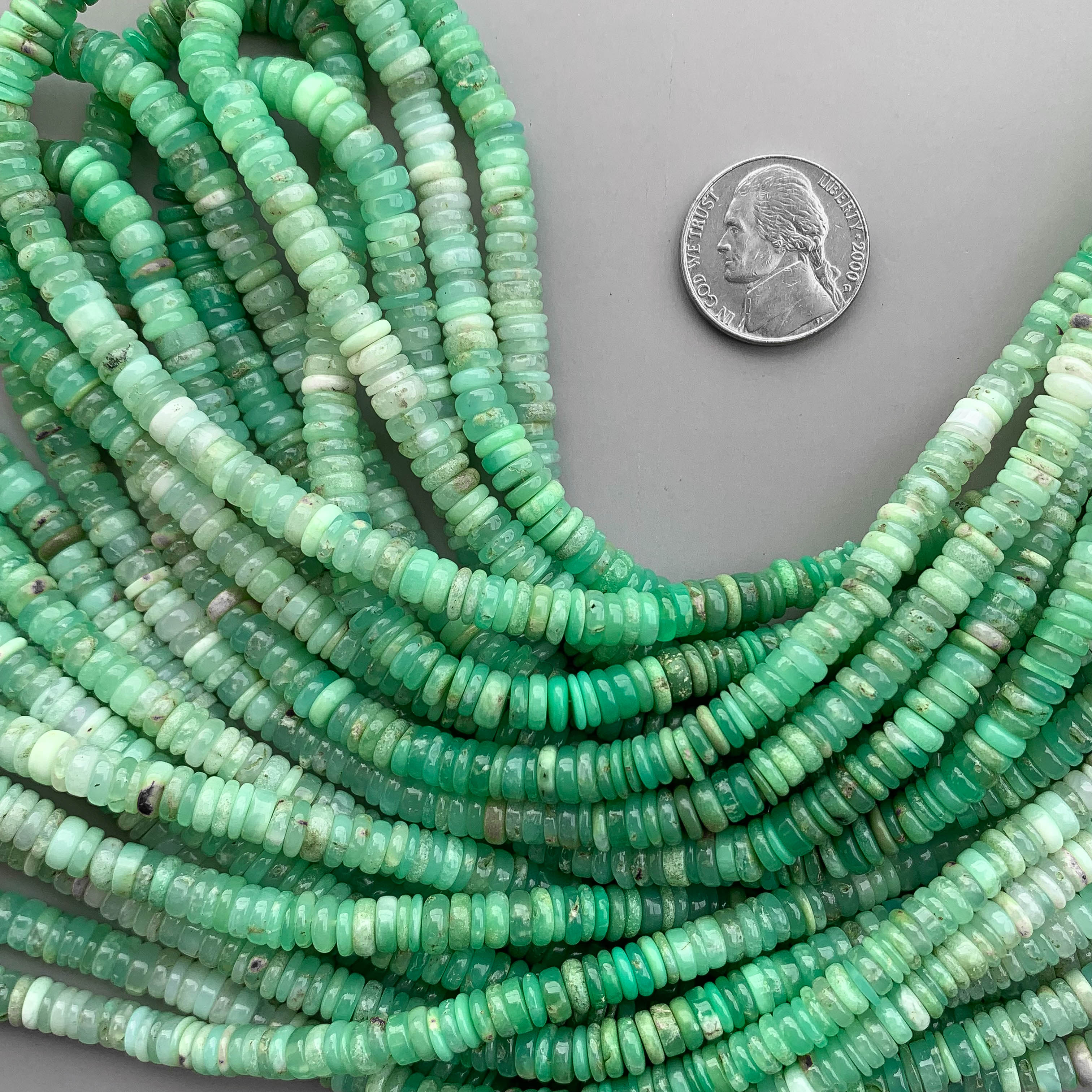 Natural Chrysoprase Smooth Heishi Tyre Beads 6mm – 18″ Semi-Precious Gemstone Beads Strand