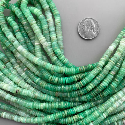 Natural Chrysoprase Smooth Heishi Tyre Beads 6mm – 18″ Semi-Precious Gemstone Beads Strand