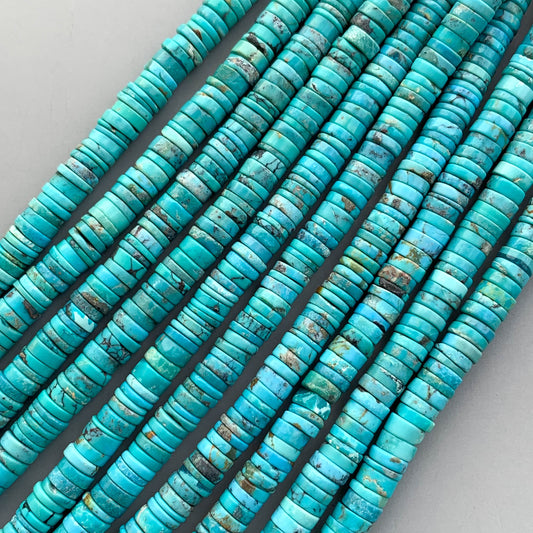 Natural Arizona Turquoise Smooth Heishi Tyre Beads 5-5.5mm – 18″ Tyre Shape Gemstone Beads Strand