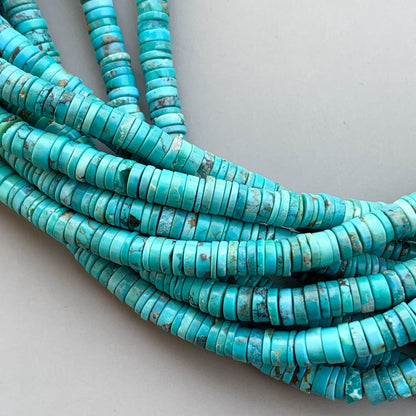 Natural Arizona Turquoise Smooth Heishi Tyre Beads 5-5.5mm – 18″ Tyre Shape Gemstone Beads Strand
