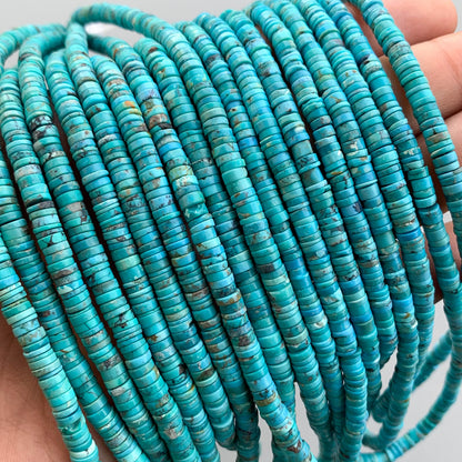 Natural Arizona Turquoise Smooth Heishi Tyre Beads 5-5.5mm – 18″ Tyre Shape Gemstone Beads Strand