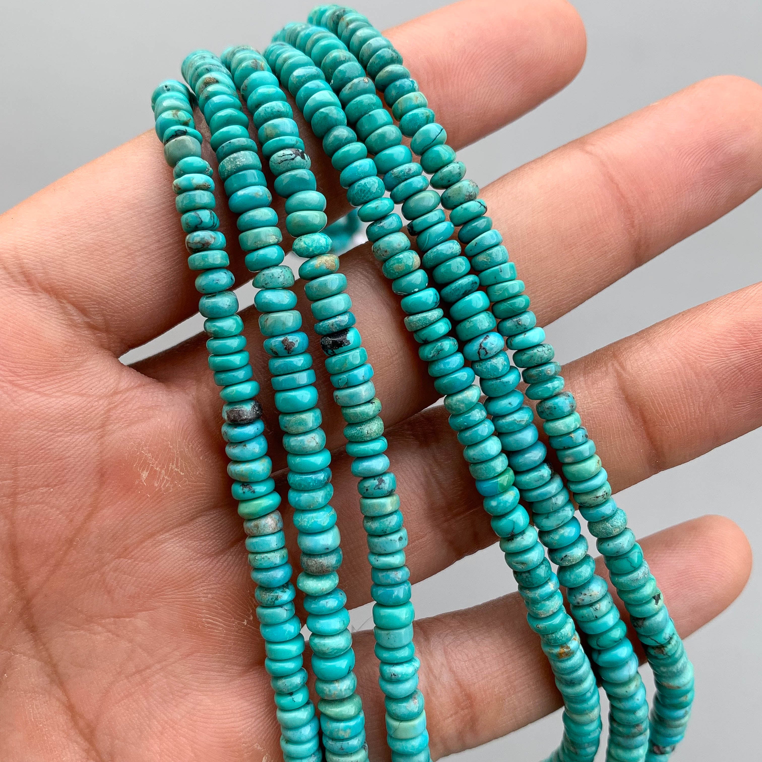 Genuine Arizona Turquoise Smooth Rondelle Beads 3-6mm – 18″ Natural Turquoise Gemstone Strand
