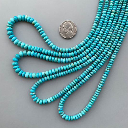 Genuine Arizona Turquoise Smooth Rondelle Beads 3.5–6.5mm – 18″ Natural Turquoise Gemstone Strand