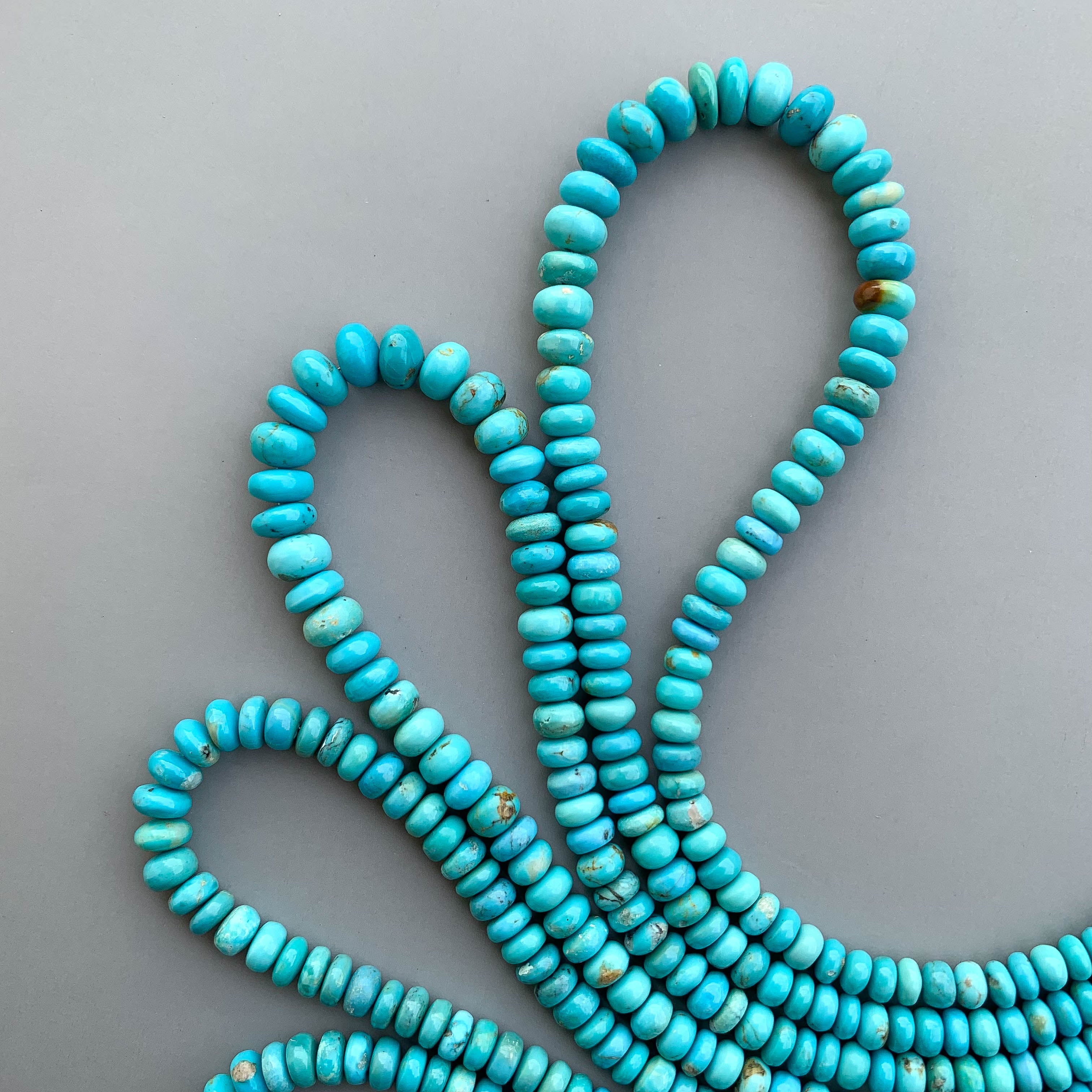 Genuine Arizona Turquoise Smooth Rondelle Beads 3.5–6.5mm – 18″ Natural Turquoise Gemstone Strand