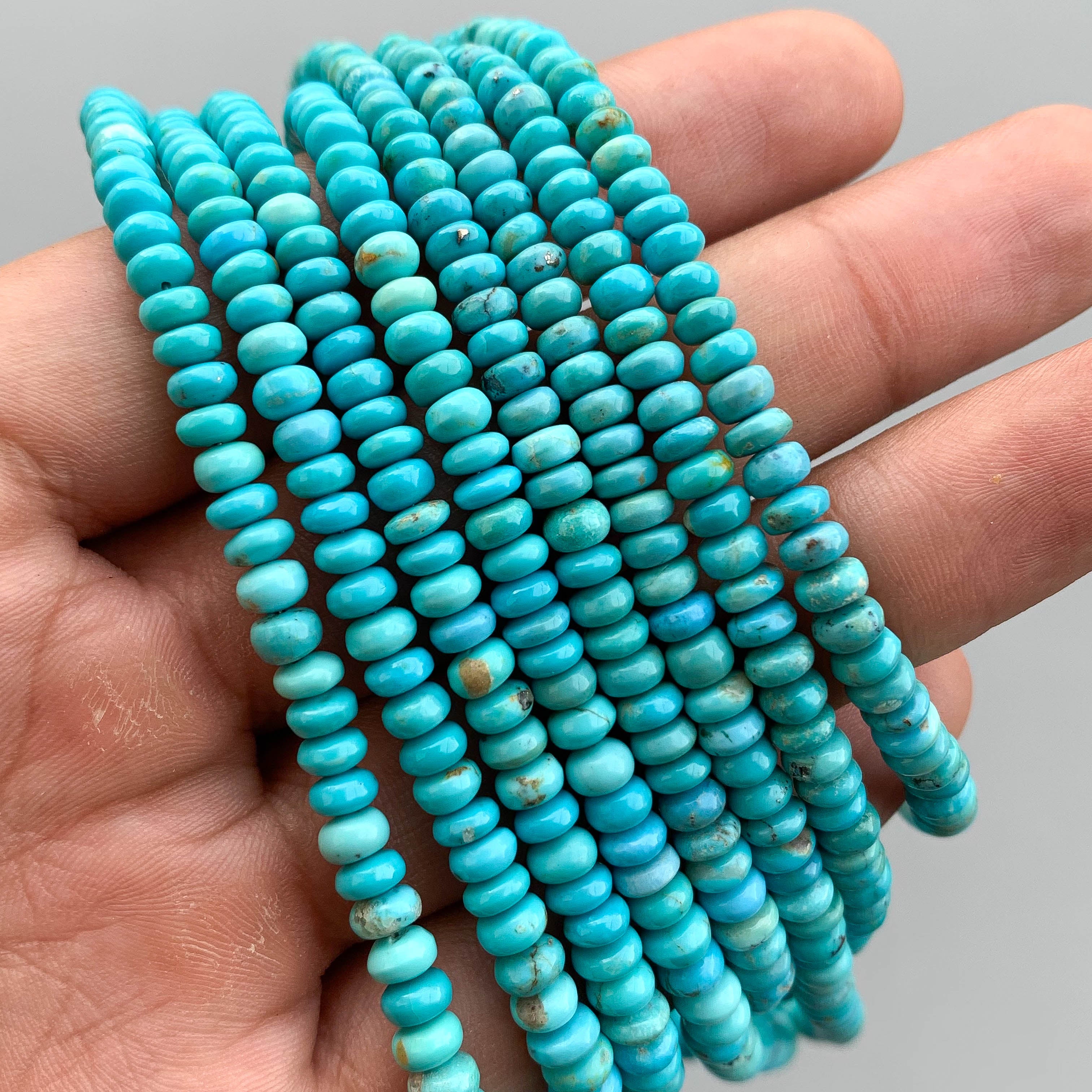 Genuine Arizona Turquoise Smooth Rondelle Beads 3.5–6.5mm – 18″ Natural Turquoise Gemstone Strand