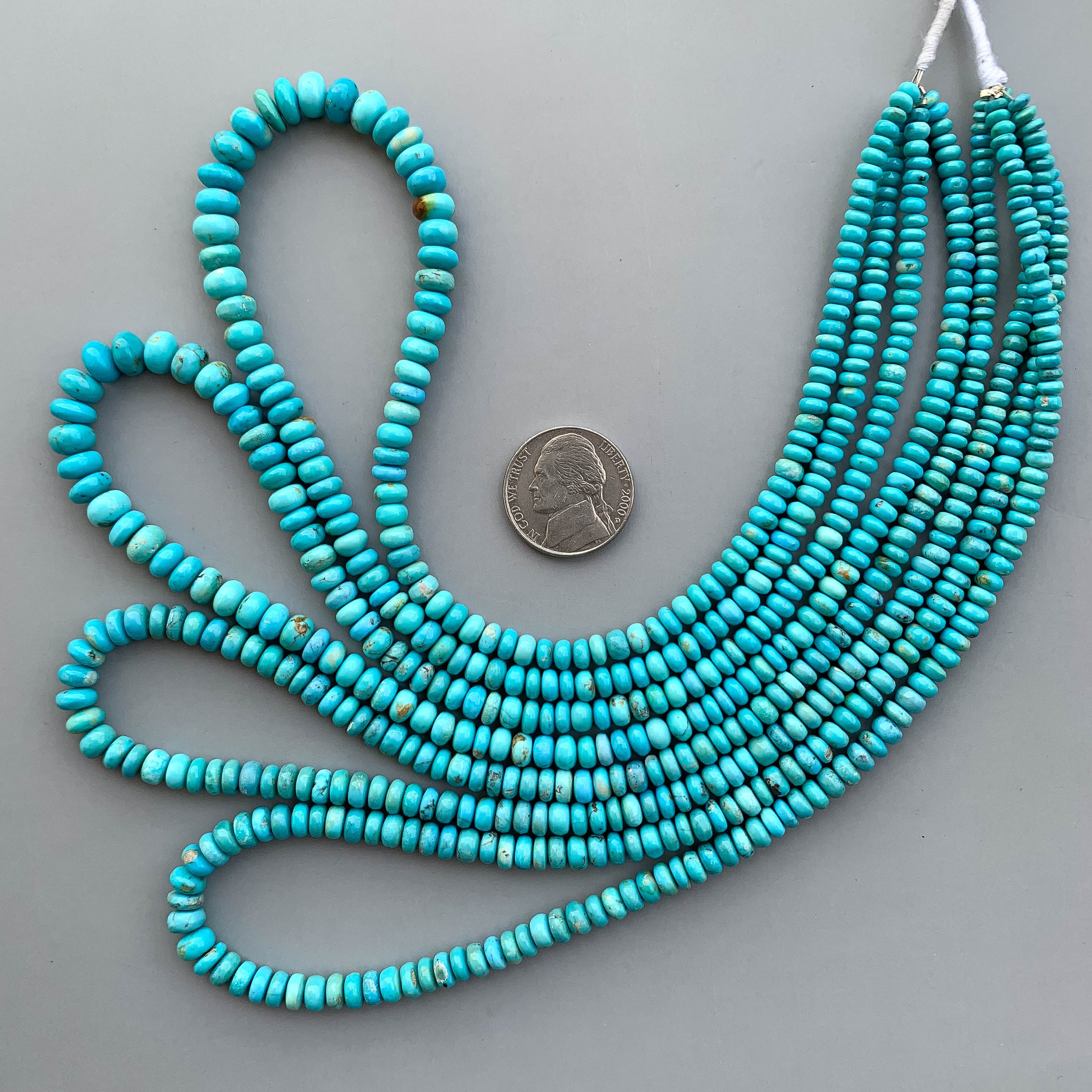 Genuine Arizona Turquoise Smooth Rondelle Beads 3.5–6.5mm – 18″ Natural Turquoise Gemstone Strand
