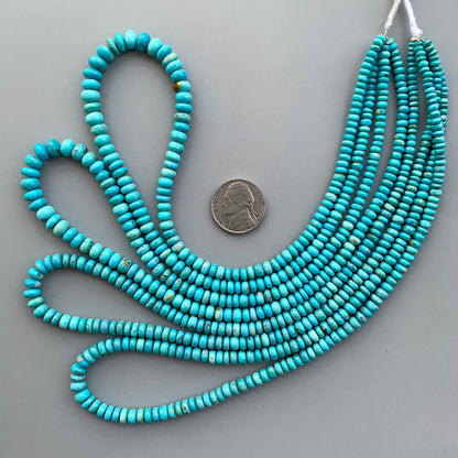 Genuine Arizona Turquoise Smooth Rondelle Beads 3.5–6.5mm – 18″ Natural Turquoise Gemstone Strand