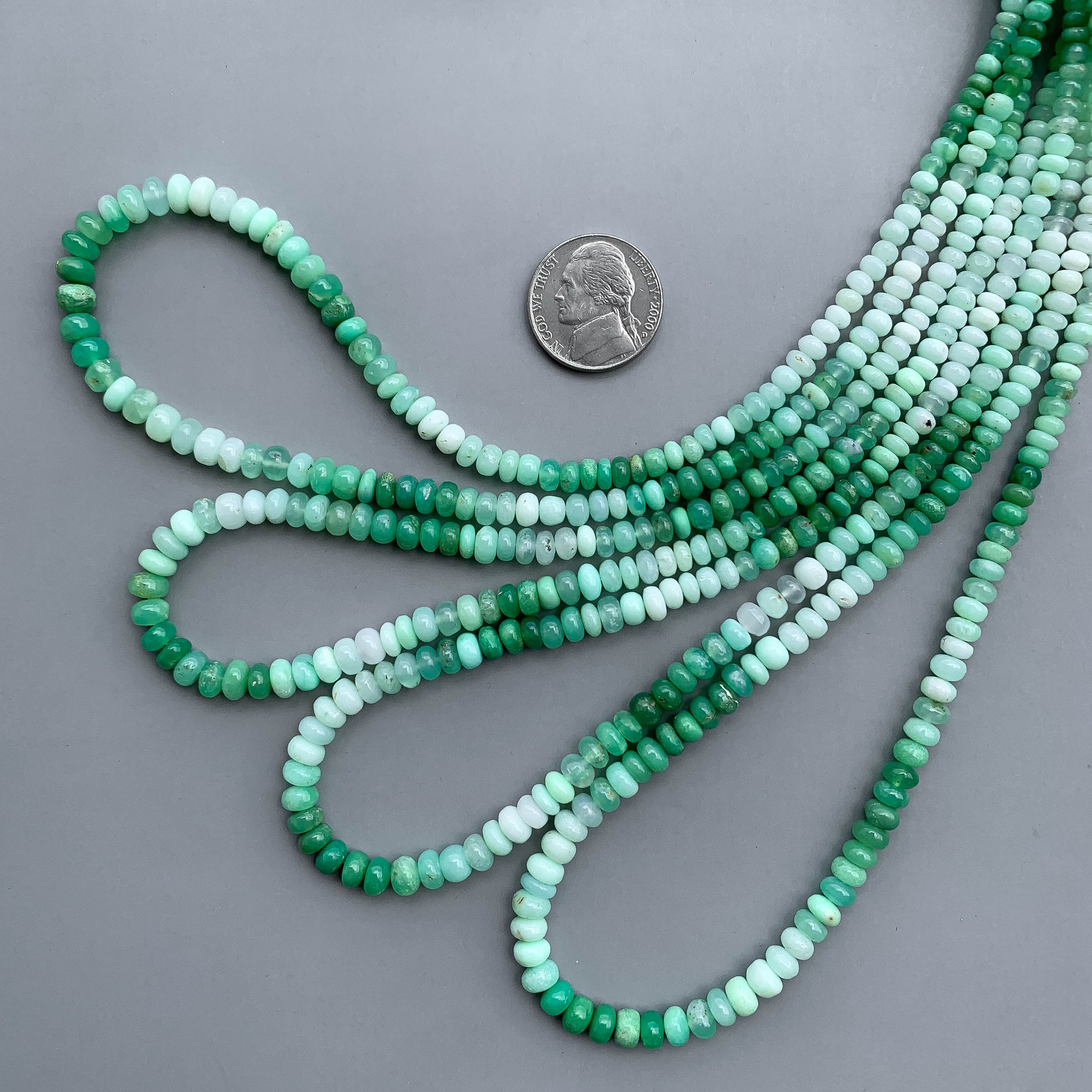 Natural Shaded Mint Chrysoprase Smooth Rondelle Beads 3.5–6mm – 18″ Semi-Precious Gemstone Beads Strand