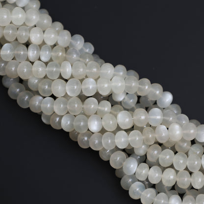 Natural White Moonstone 8mm Calibrated Smooth Rondelle Beads