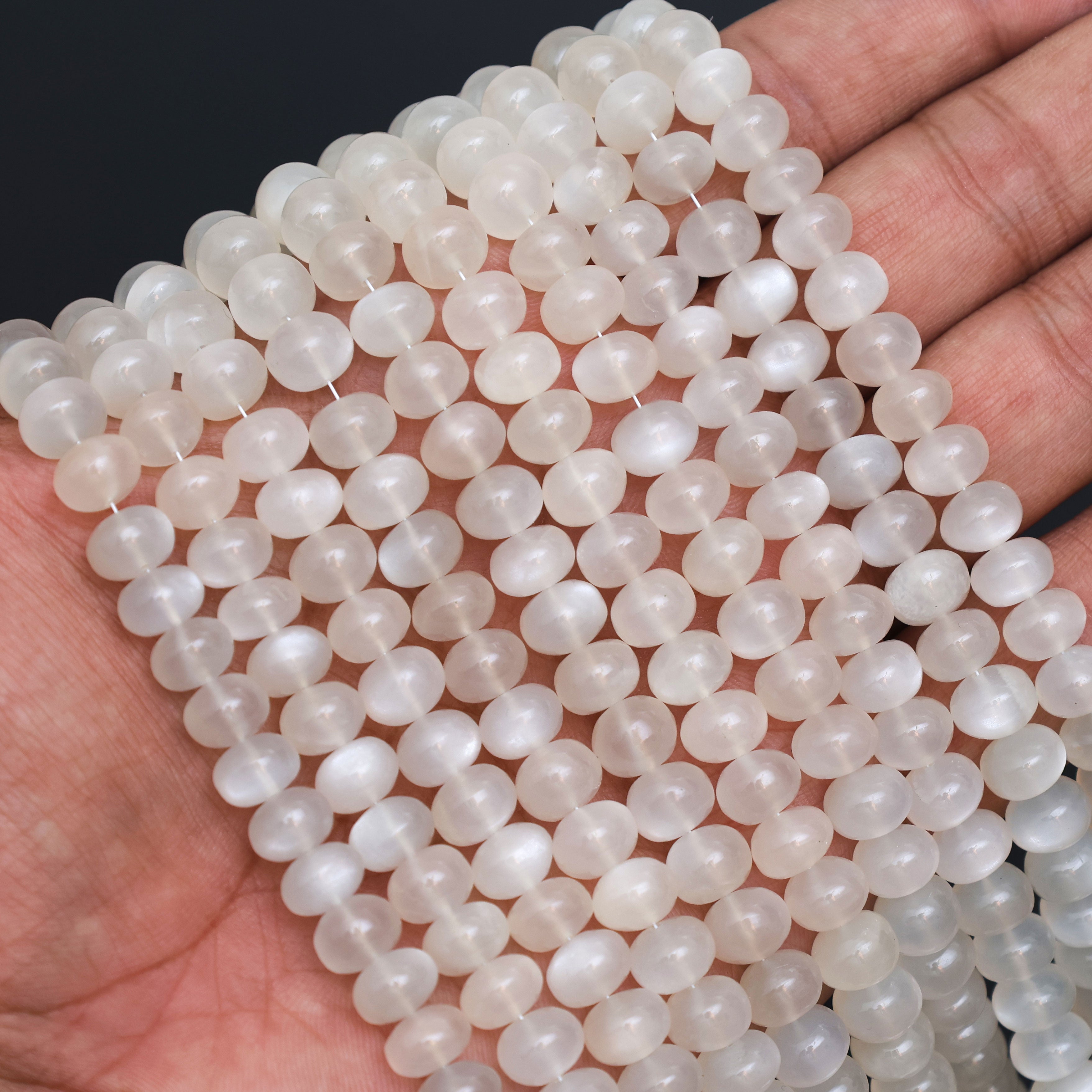 Natural White Moonstone 8mm Calibrated Smooth Rondelle Beads