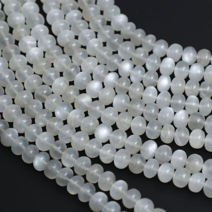 Natural White Moonstone 8mm Calibrated Smooth Rondelle Beads