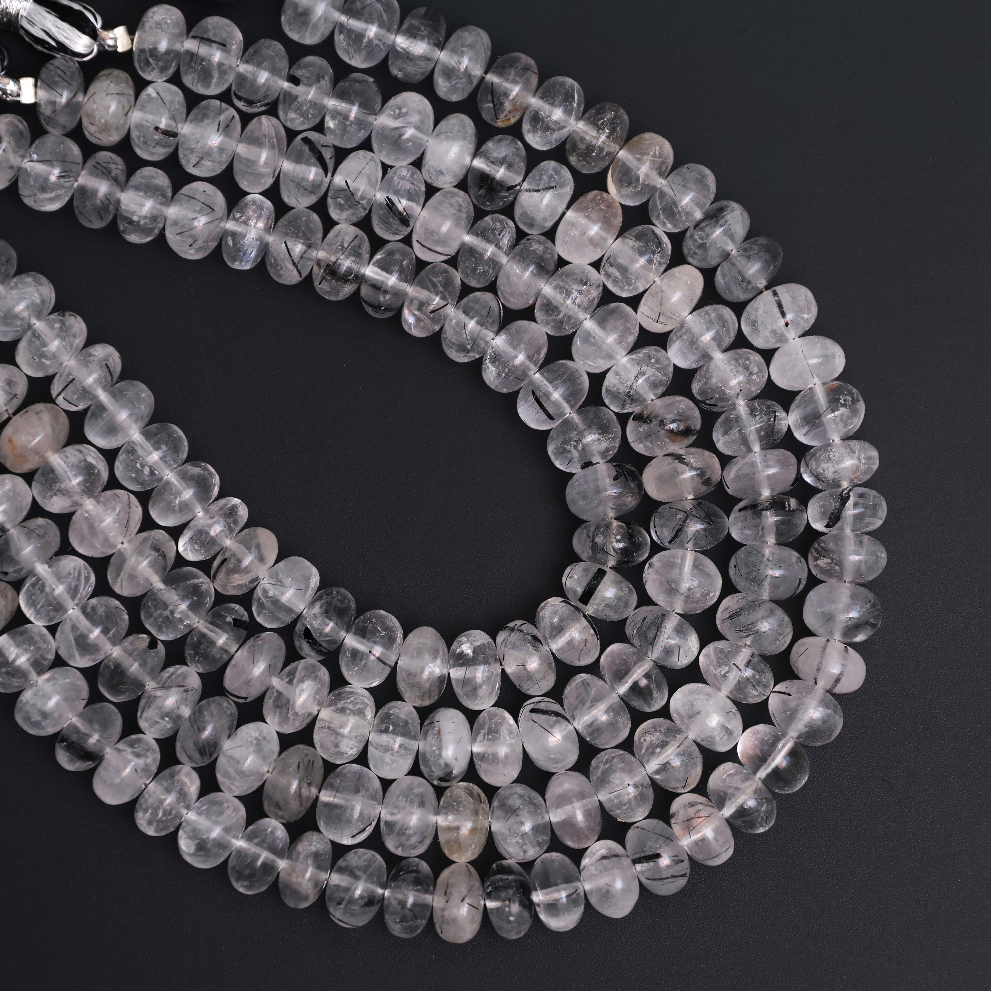 Natural Black Rutile Quartz 8mm Calibrated Smooth Rondelle Beads