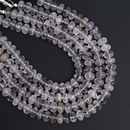 Natural Black Rutile Quartz 8mm Calibrated Smooth Rondelle Beads
