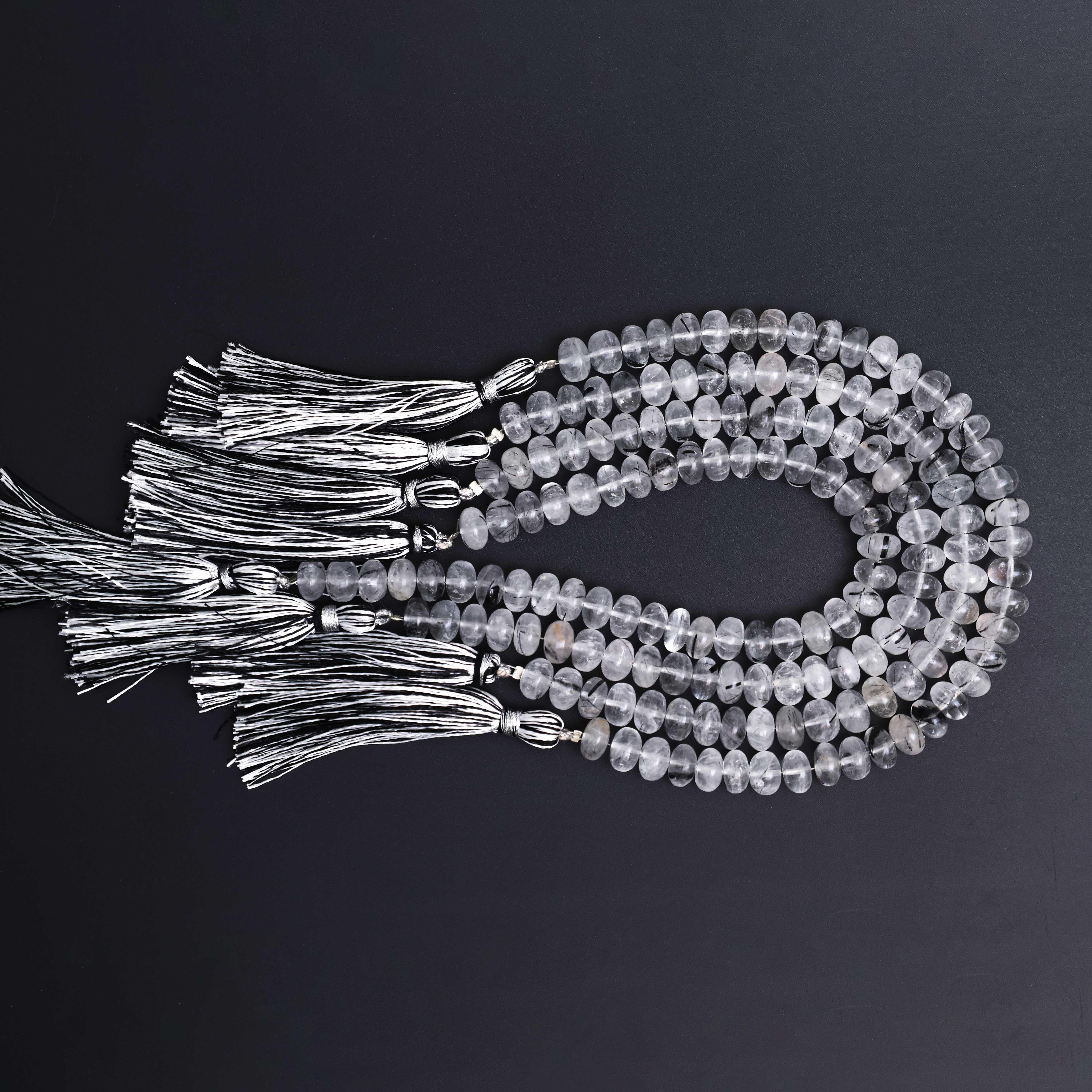 Natural Black Rutile Quartz 8mm Calibrated Smooth Rondelle Beads