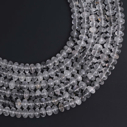 Natural Black Rutile Quartz 8mm Calibrated Smooth Rondelle Beads