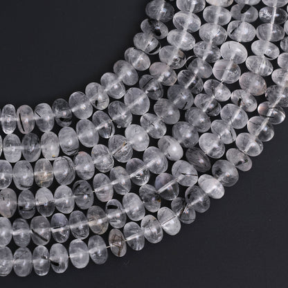 Natural Black Rutile Quartz 8mm Calibrated Smooth Rondelle Beads