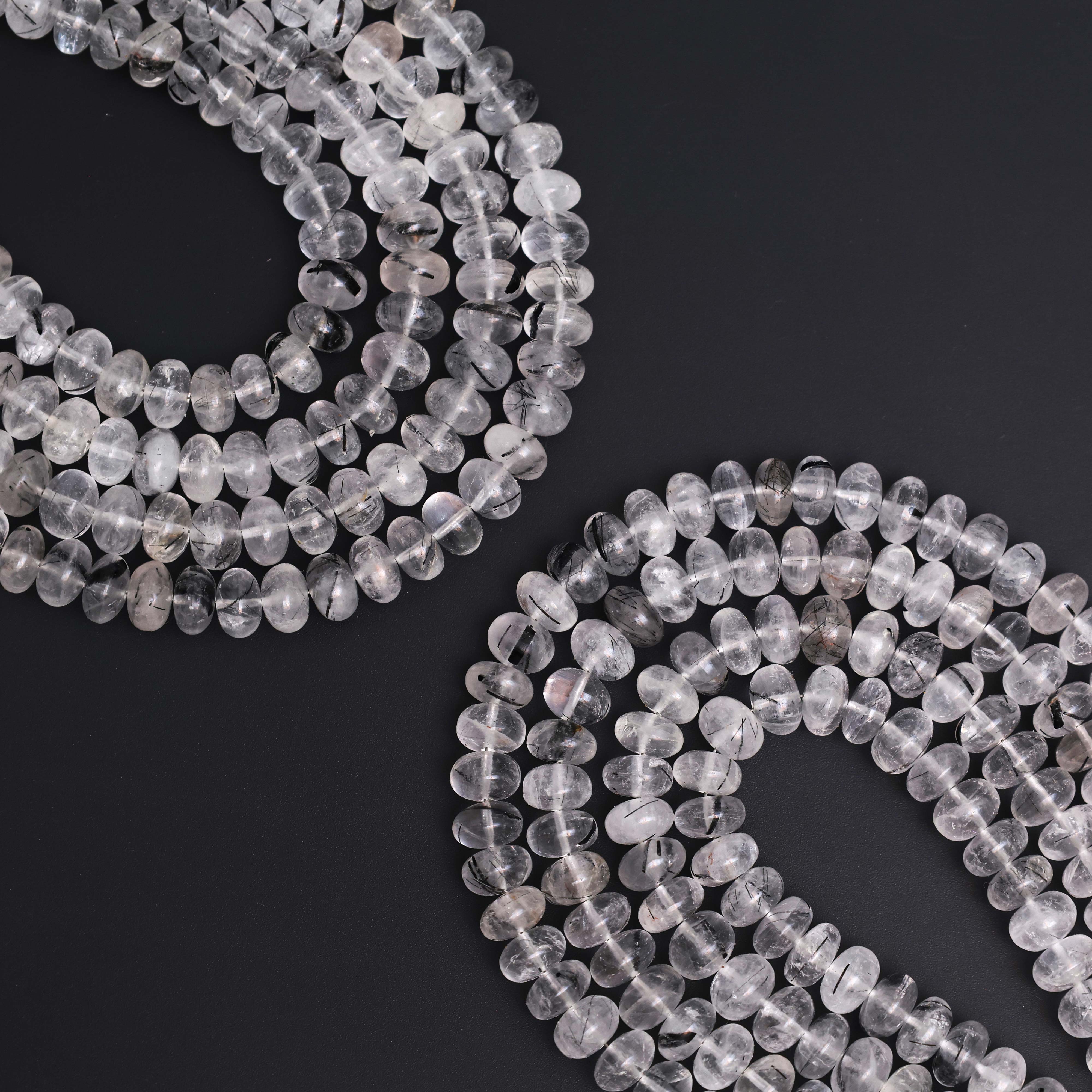 Natural Black Rutile Quartz 8mm Calibrated Smooth Rondelle Beads