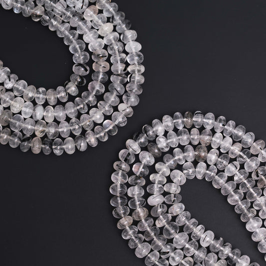 Natural Black Rutile Quartz 8mm Calibrated Smooth Rondelle Beads