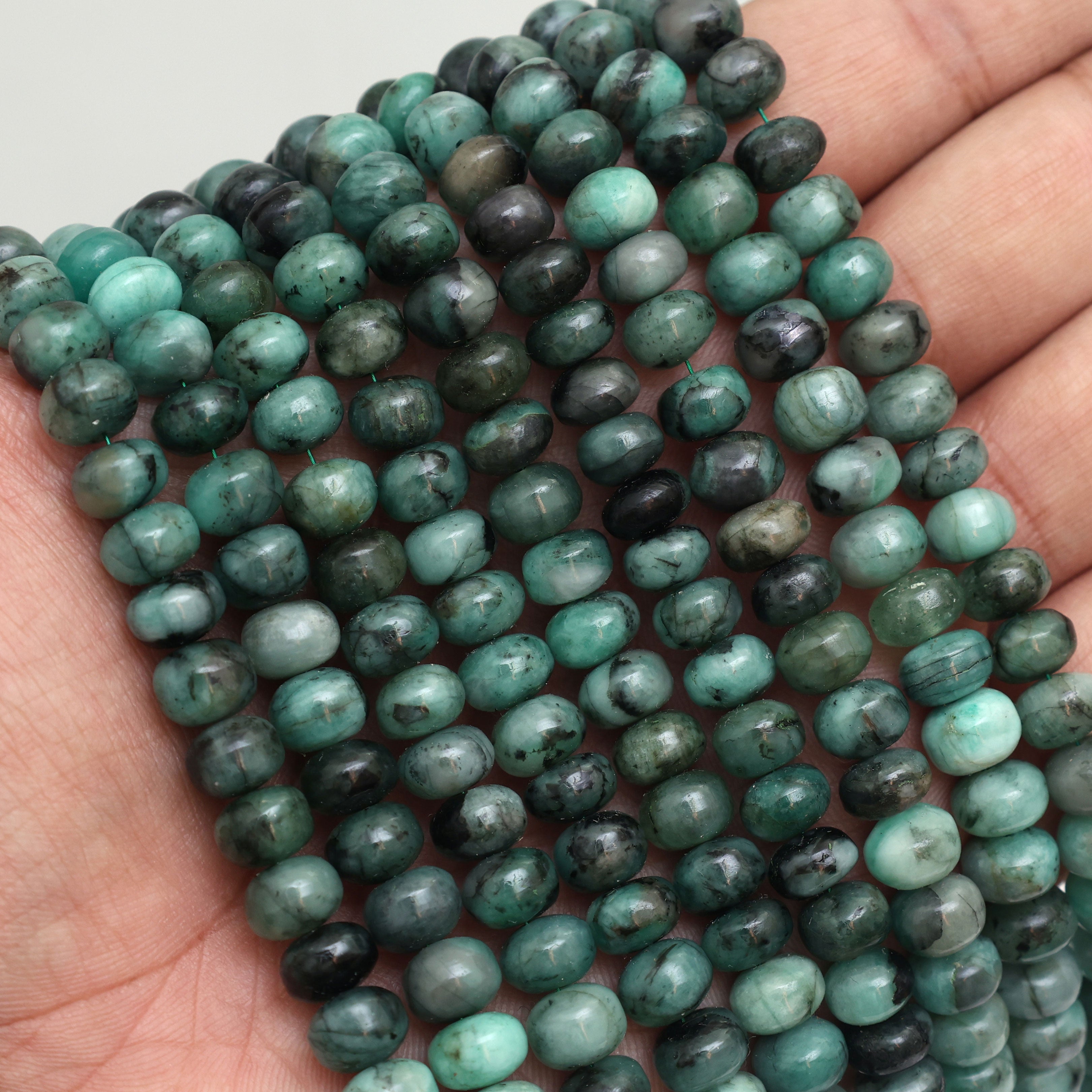 Natural Emerald 8mm Calibrated Smooth Rondelle Beads