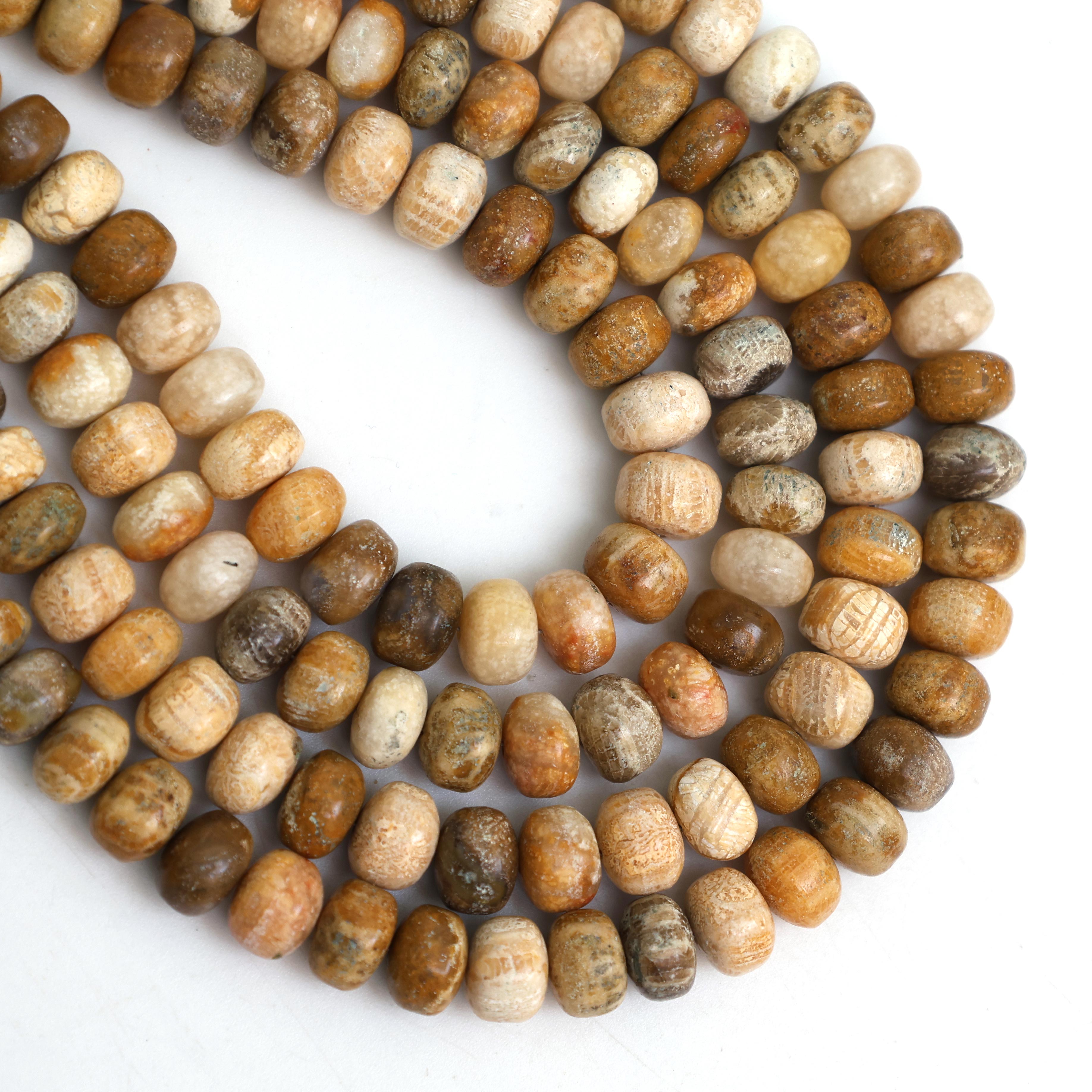 Natural Fossil Coral 8mm Calibrated Smooth Rondelle Beads