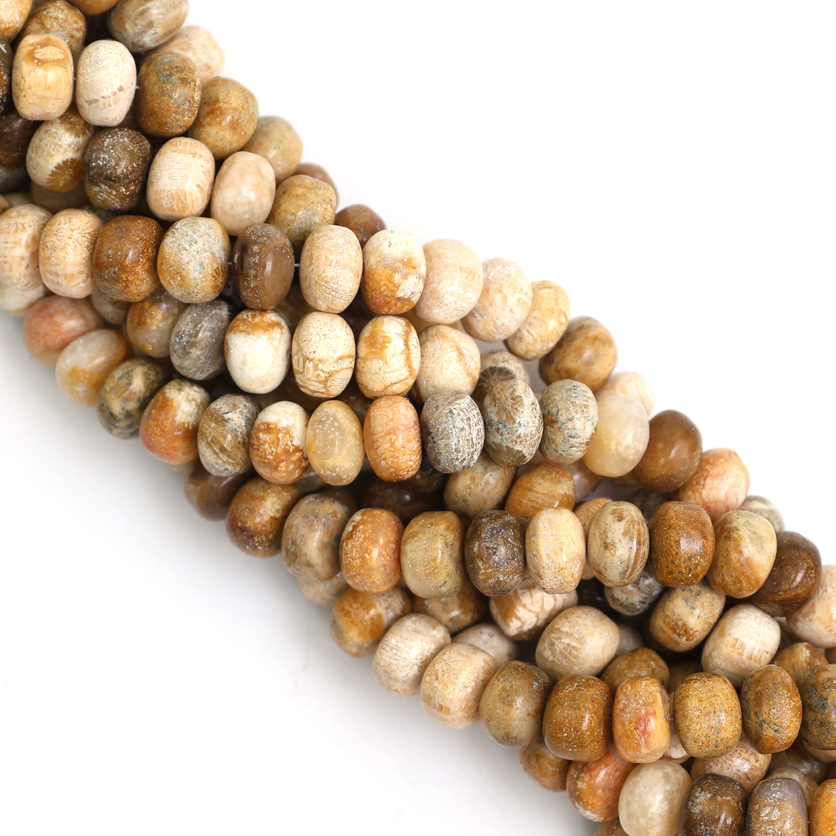 Natural Fossil Coral 8mm Calibrated Smooth Rondelle Beads