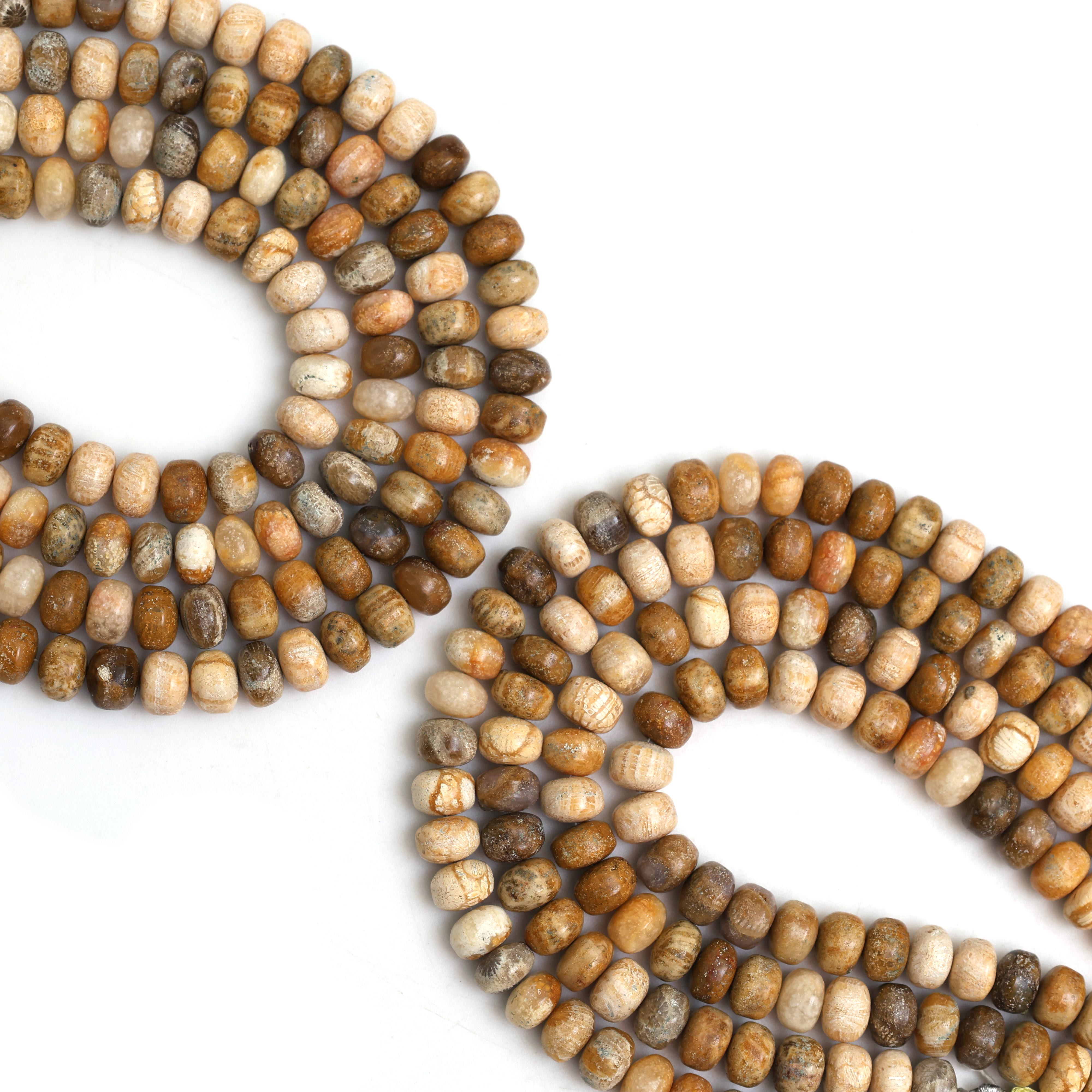 Natural Fossil Coral 8mm Calibrated Smooth Rondelle Beads