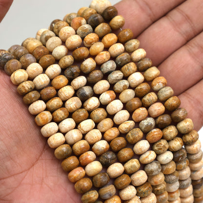 Natural Fossil Coral 8mm Calibrated Smooth Rondelle Beads
