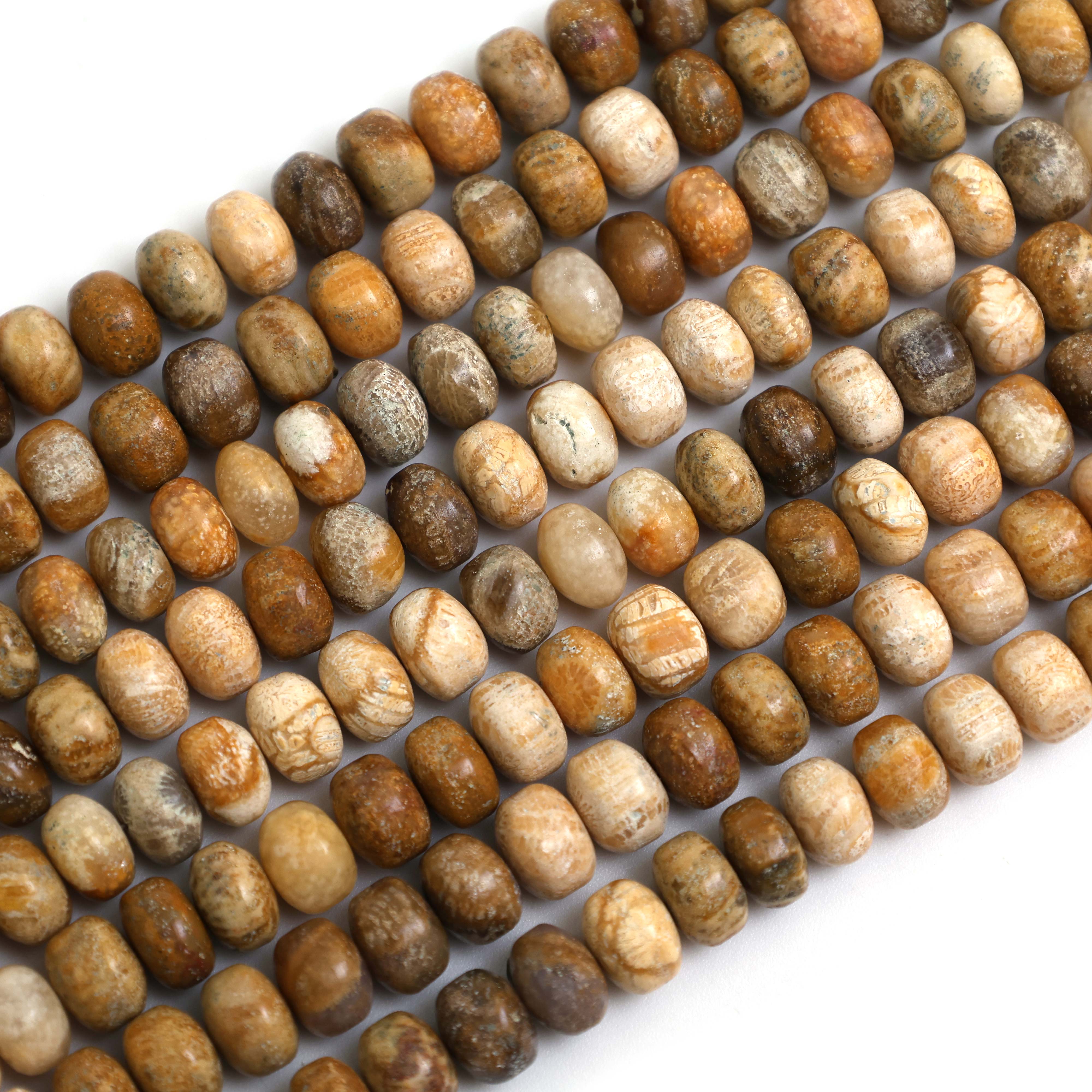 Natural Fossil Coral 8mm Calibrated Smooth Rondelle Beads