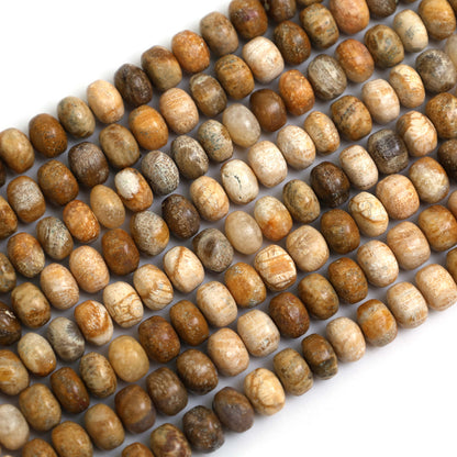 Natural Fossil Coral 8mm Calibrated Smooth Rondelle Beads
