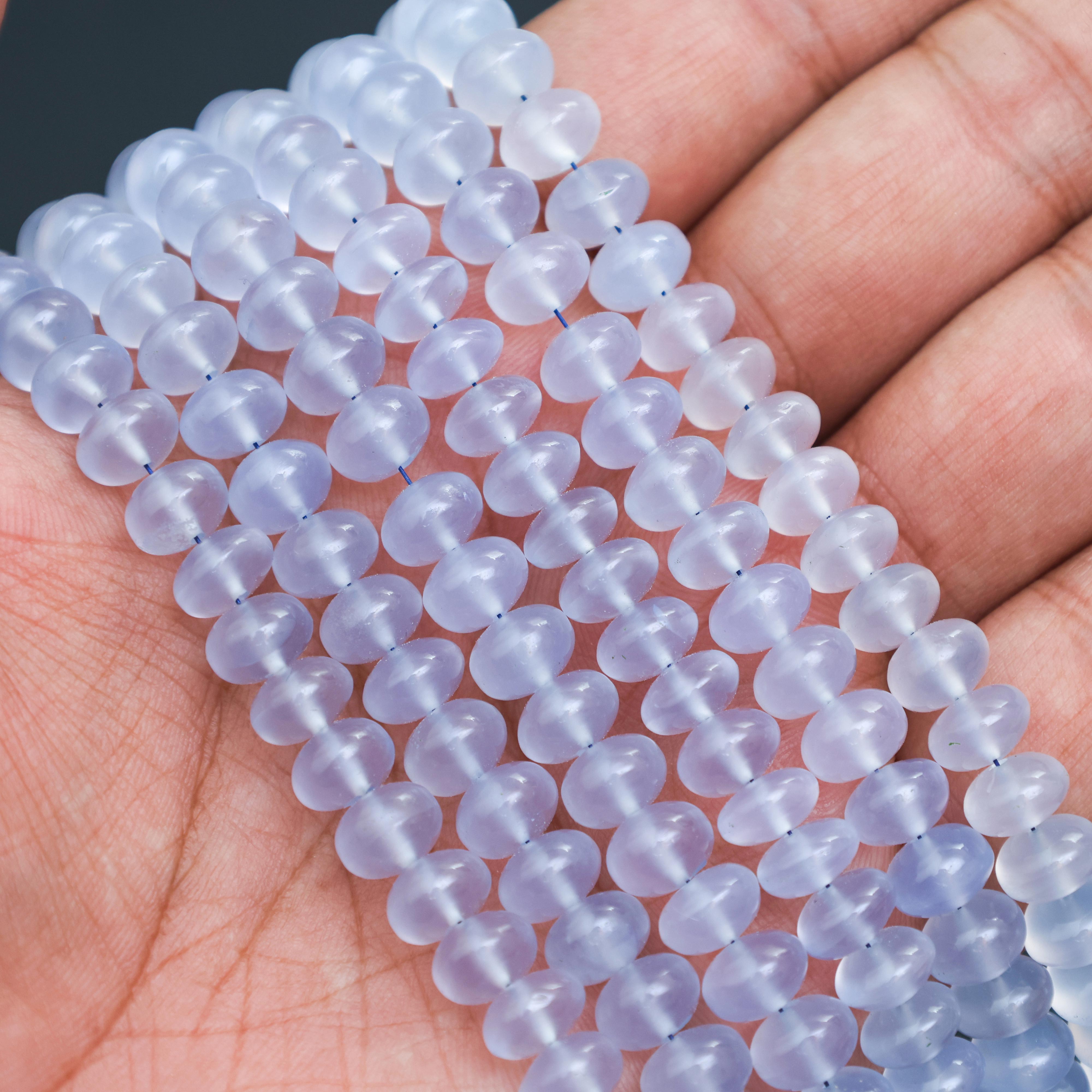 Natural Blue Chalcedony 8mm Calibrated Smooth Rondelle Beads