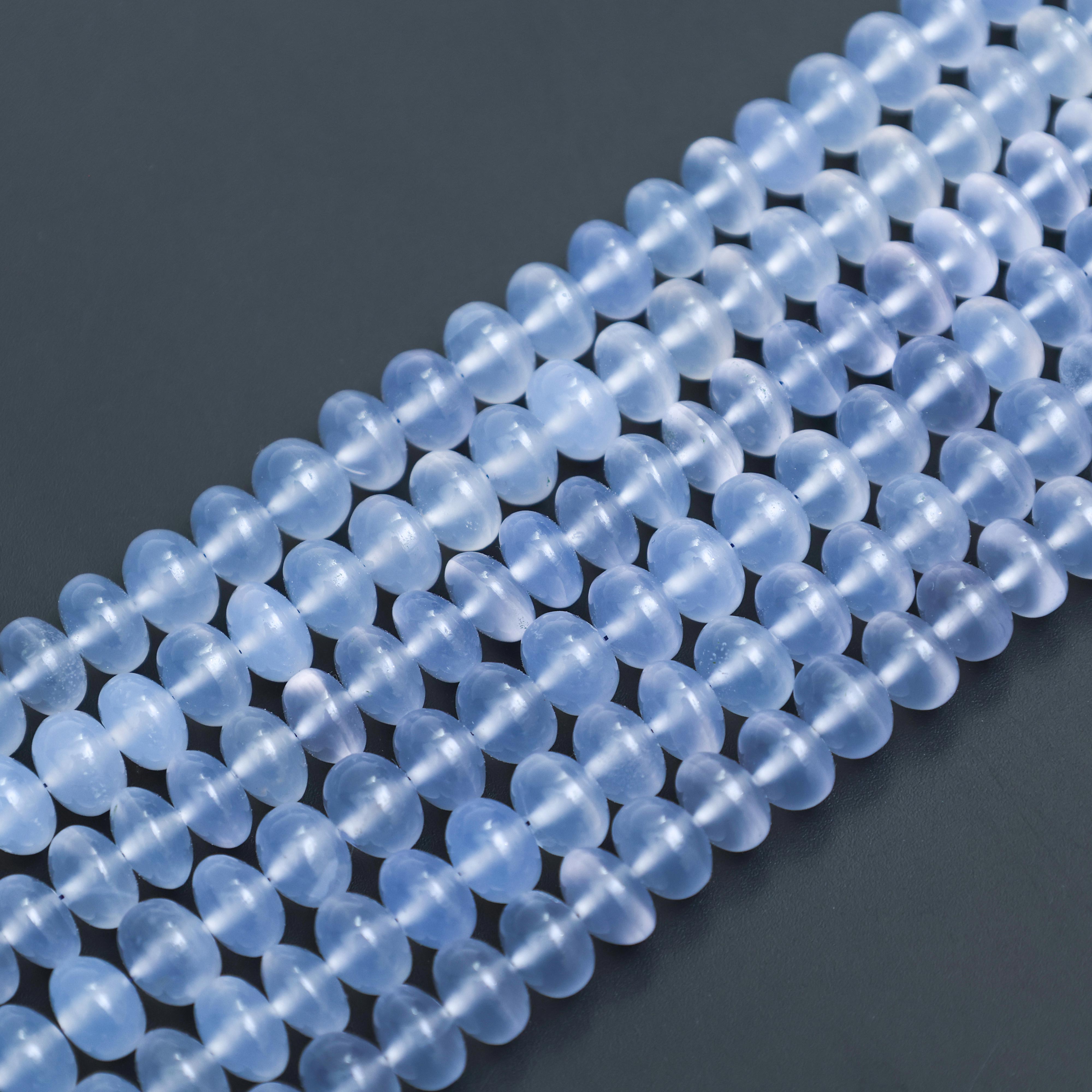 Natural Blue Chalcedony 8mm Calibrated Smooth Rondelle Beads