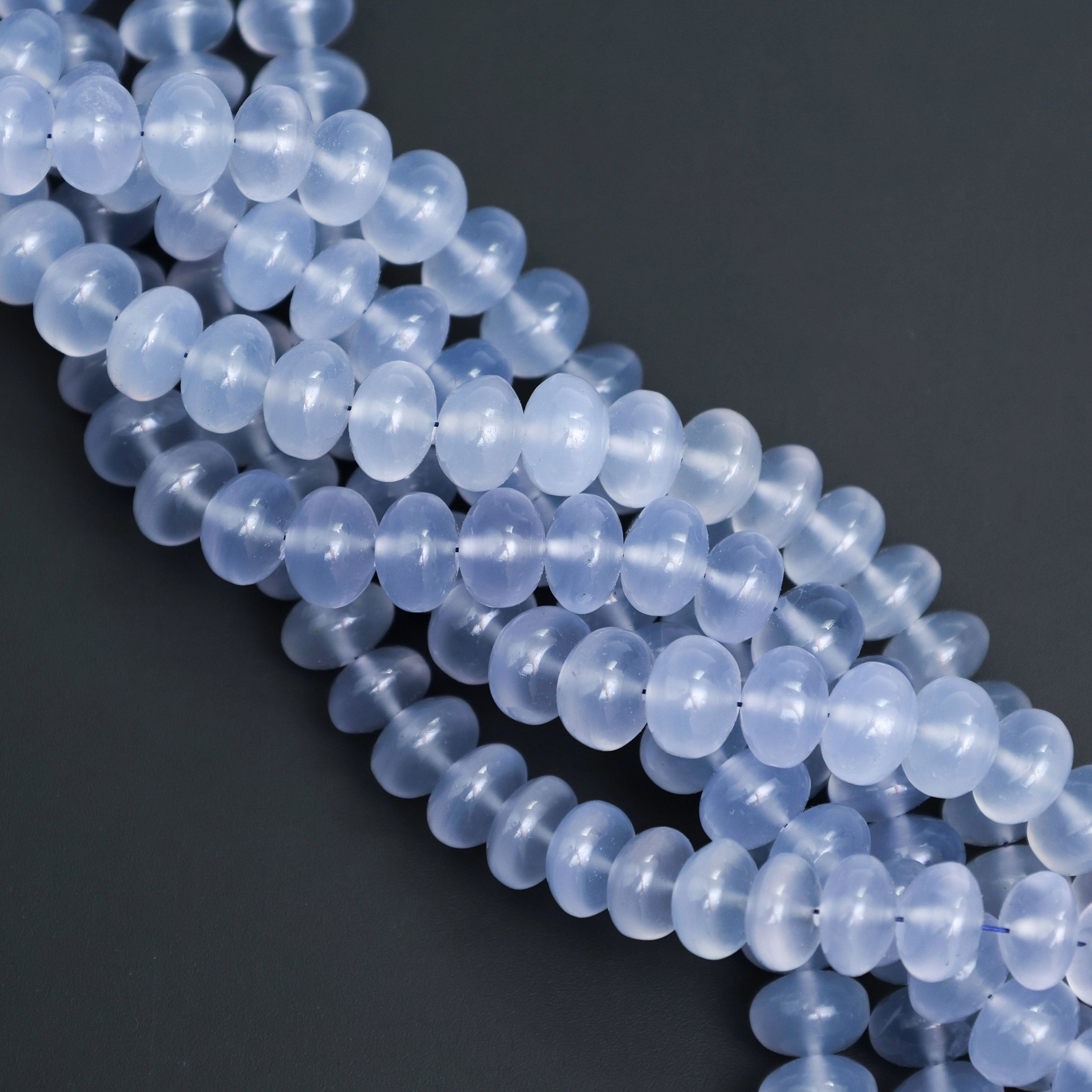 Natural Blue Chalcedony 8mm Calibrated Smooth Rondelle Beads