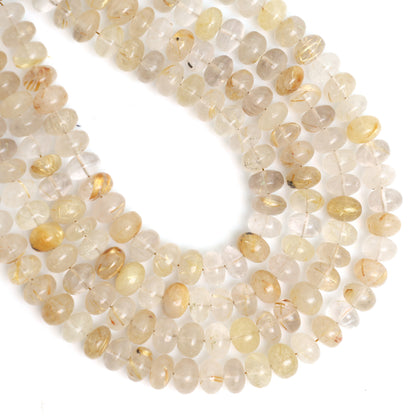 Natural Golden Rutile Quartz Smooth Rondelle Beads 8mm – Calibrated Semi-Precious Gemstone Beads for Jewelry Making
