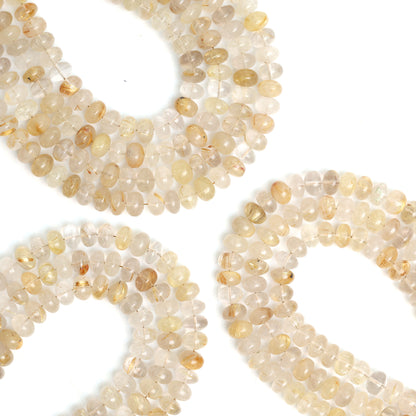 Natural Golden Rutile Quartz Smooth Rondelle Beads 8mm – Calibrated Semi-Precious Gemstone Beads for Jewelry Making