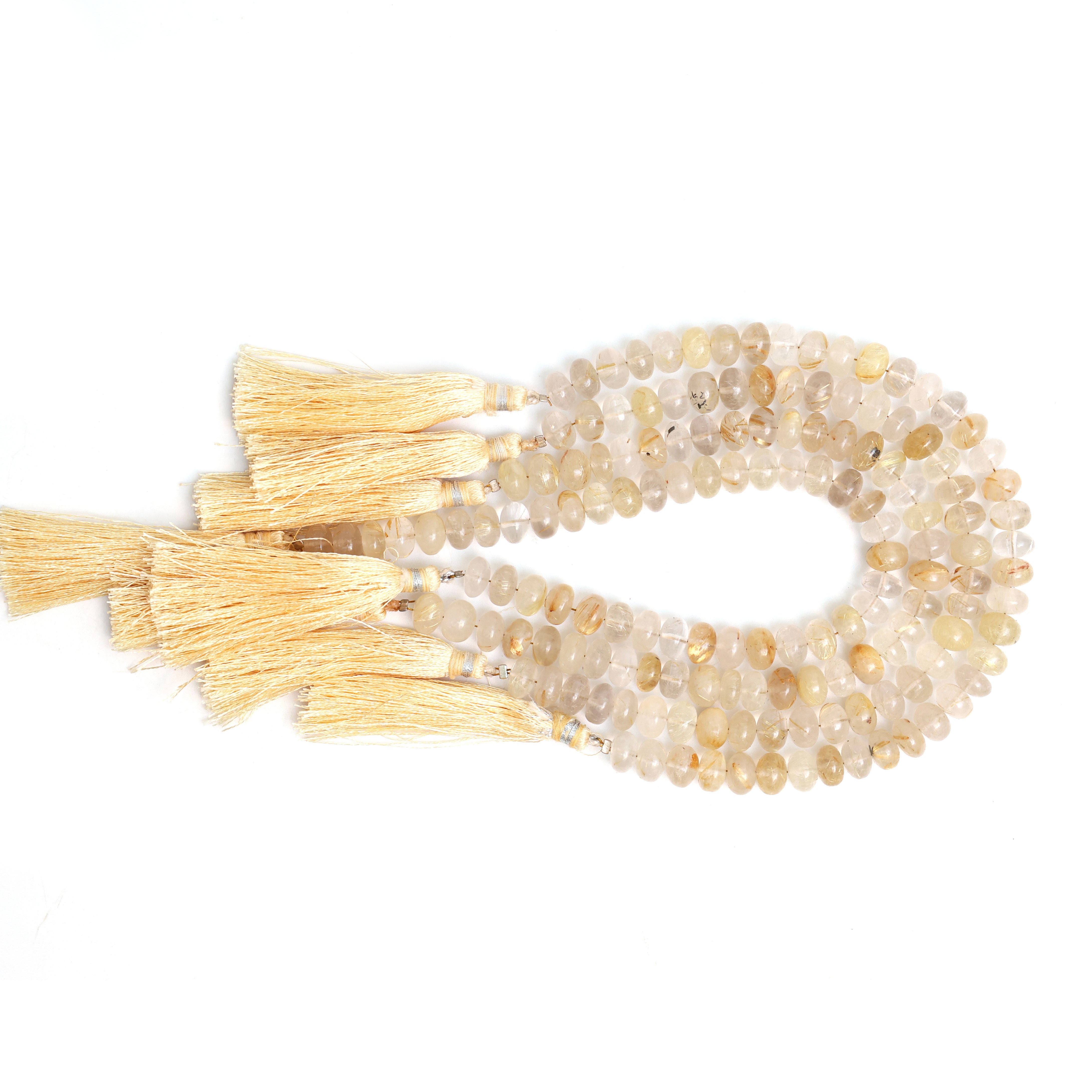 Natural Golden Rutile Quartz Smooth Rondelle Beads 8mm – Calibrated Semi-Precious Gemstone Beads for Jewelry Making