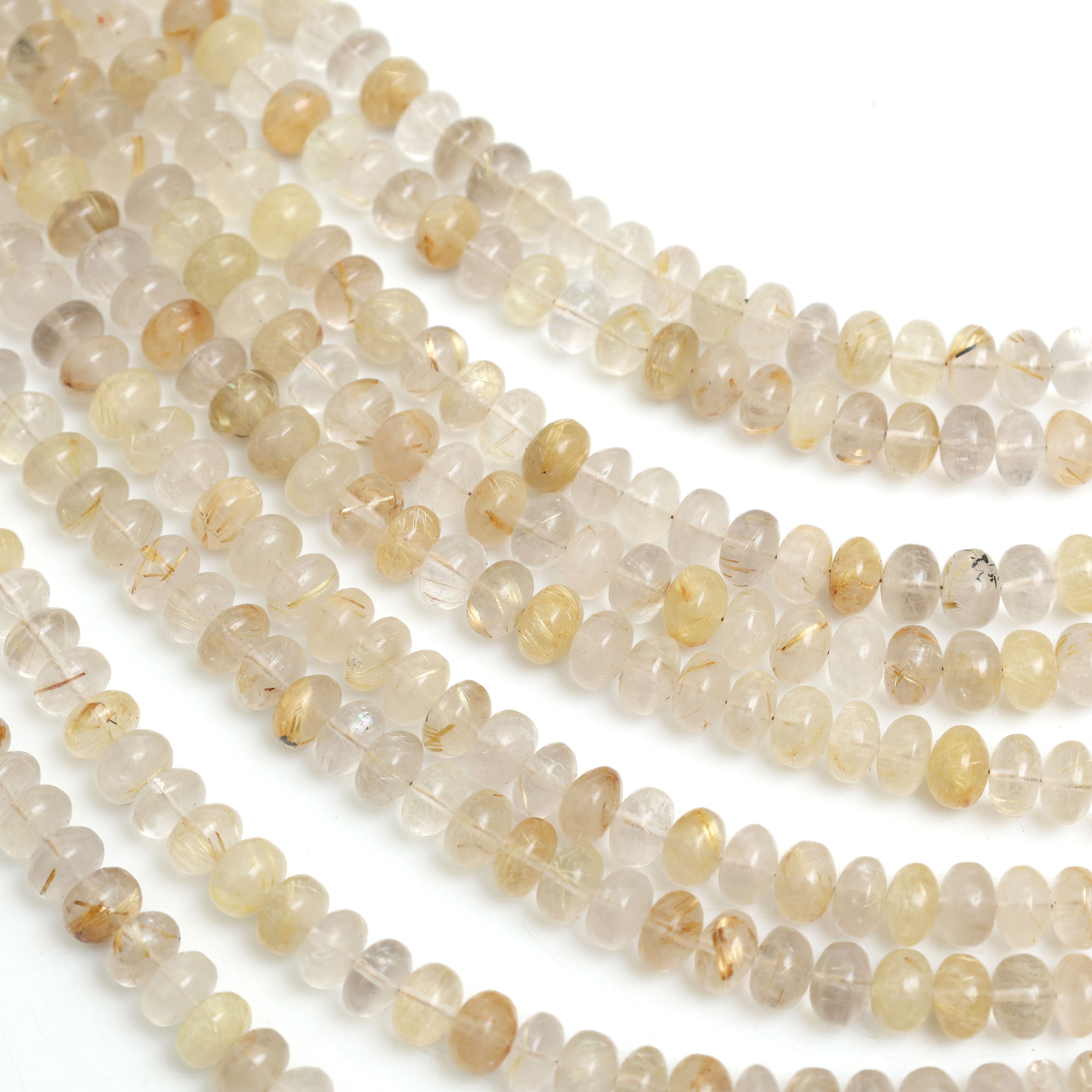 Natural Golden Rutile Quartz Smooth Rondelle Beads 8mm – Calibrated Semi-Precious Gemstone Beads for Jewelry Making