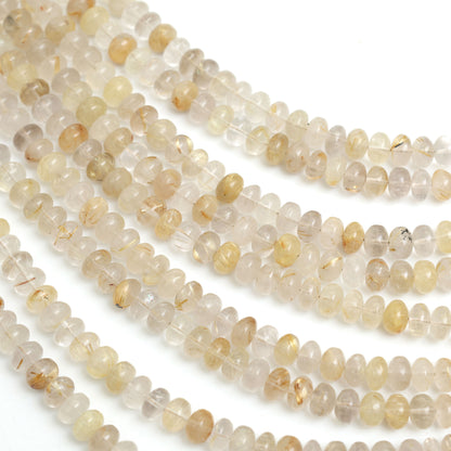 Natural Golden Rutile Quartz Smooth Rondelle Beads 8mm – Calibrated Semi-Precious Gemstone Beads for Jewelry Making