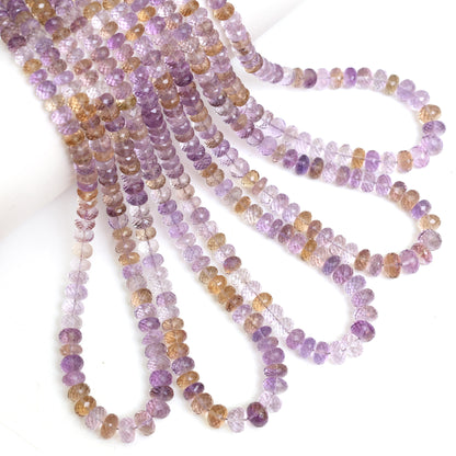 Natural Ametrine Faceted Rondelle Beads 6–9mm – 16″ Semi-Precious Gemstone Strand