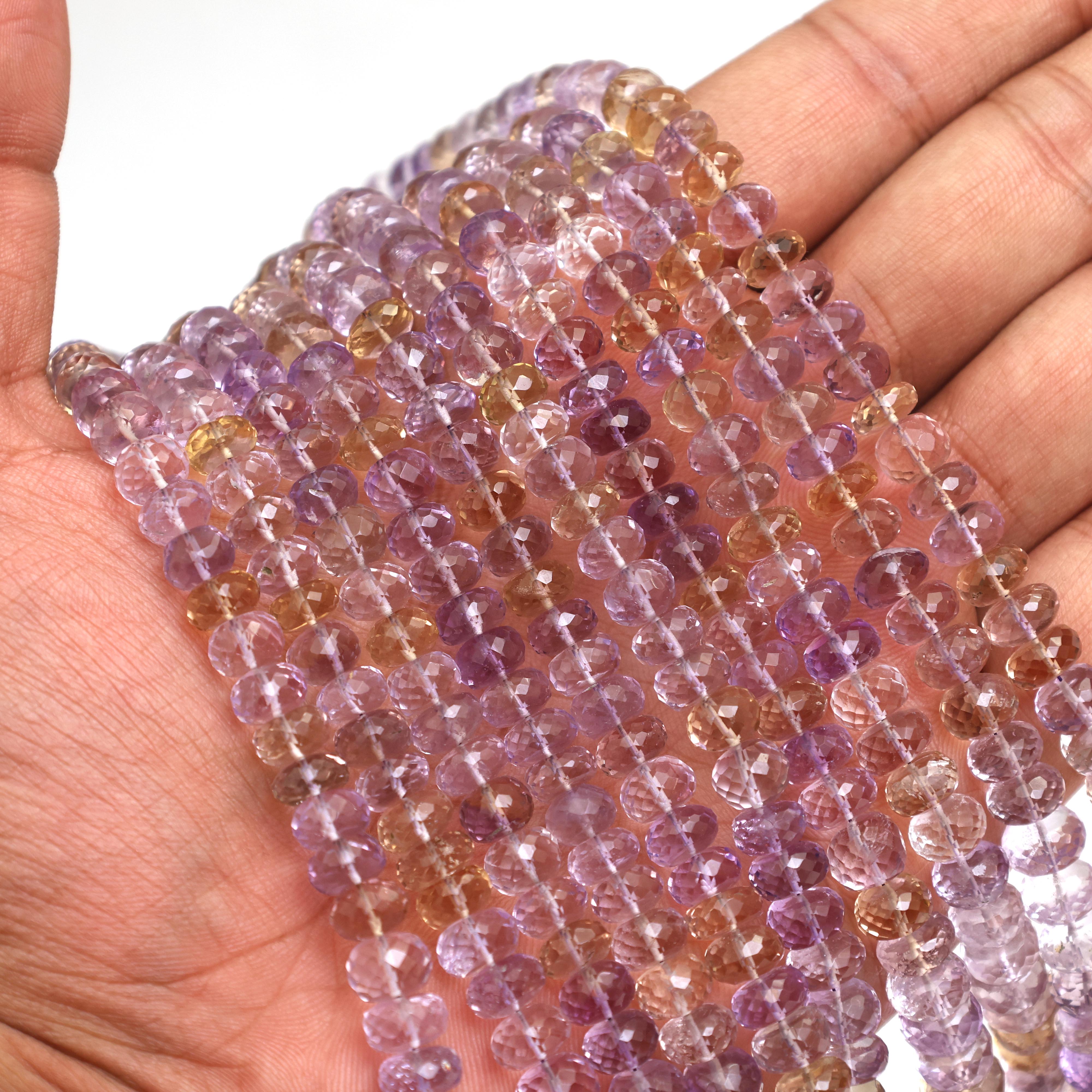 Natural Ametrine Faceted Rondelle Beads 6–9mm – 16″ Semi-Precious Gemstone Strand