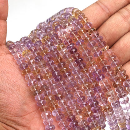 Natural Ametrine Faceted Rondelle Beads 6–9mm – 16″ Semi-Precious Gemstone Strand