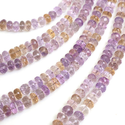 Natural Ametrine Faceted Rondelle Beads 6–9mm – 16″ Semi-Precious Gemstone Strand