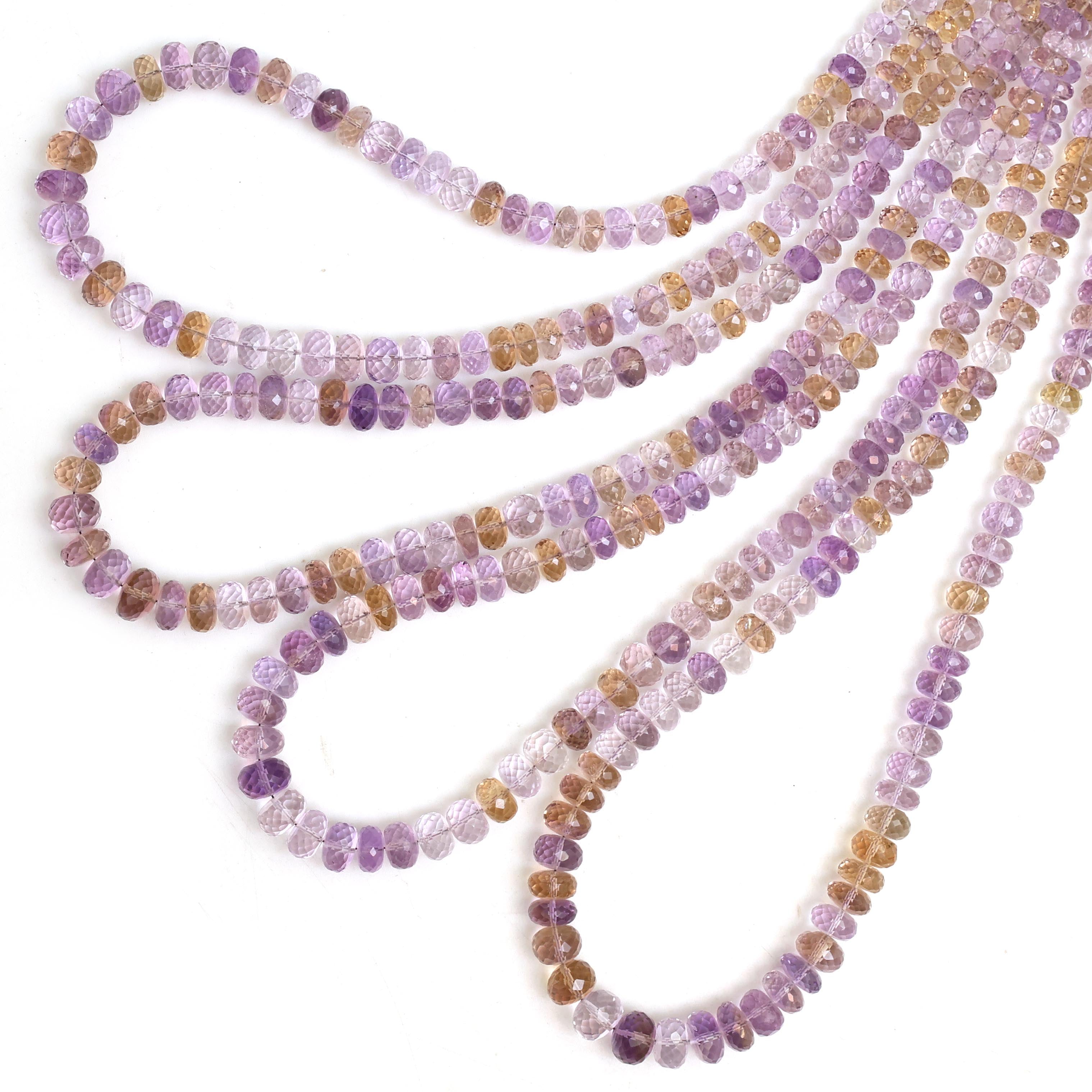 Natural Ametrine Faceted Rondelle Beads 6–9mm – 16″ Semi-Precious Gemstone Strand