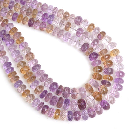 Natural Ametrine Faceted Rondelle Beads 6–9mm – 16″ Semi-Precious Gemstone Strand